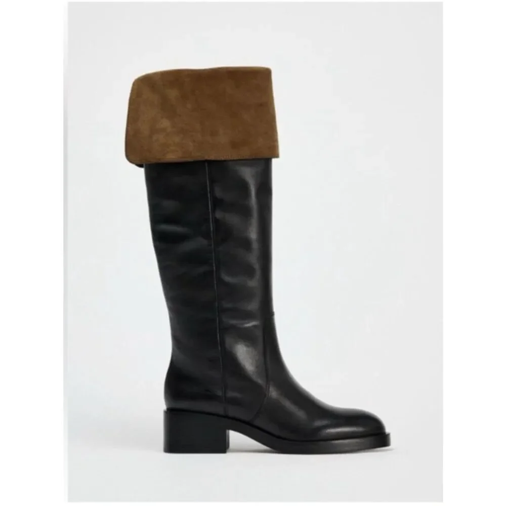 Zara Womens Leather Knee High Boots Black Contrast suede US 9 EU 40 NWD 2053/410